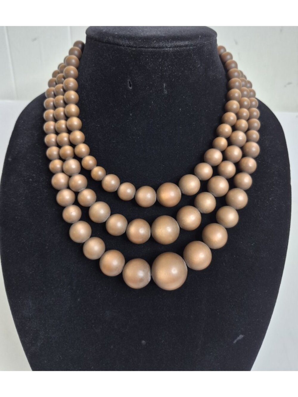 Vintage Brown, Faux Pearls Necklace with 3 strands